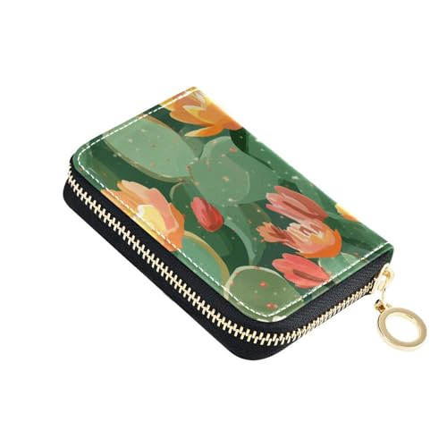 siphylline Buntes ästhetisches Kaktusgrünes Leder-RDFI-Kreditkarten-Geldbörse für Damen mit 2 Geldfächern, RFID-blockierend, Herren-Kartenetui mit Reißverschluss von siphylline