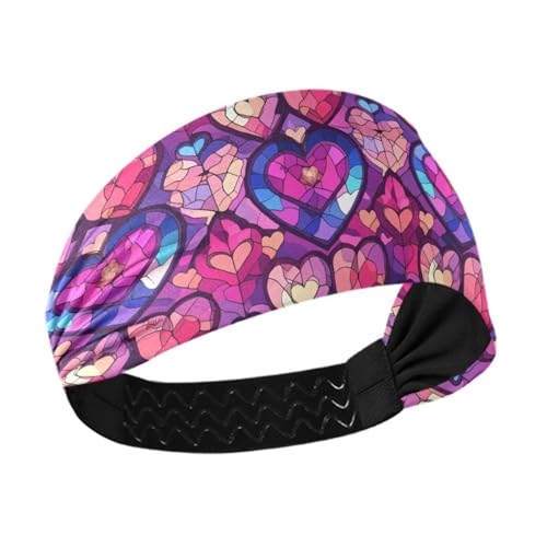 siphylline Buntglas-Stirnband mit Anime-Herz, bunt, rutschfest, dehnbar, schweißtreibende Bänder für Yoga, Wandern, Make-up von siphylline