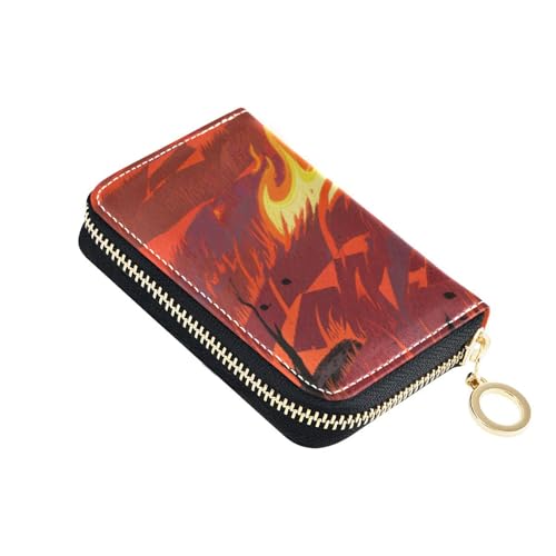 siphylline Burning Fields Kreditkartenetui für Herren, Leder, mit 2 Geldfächern, RFID-blockierend, mit Reißverschluss, Rot von siphylline
