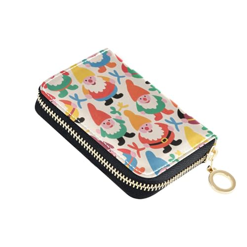 siphylline Cartoon-Geldbörse mit niedlichem buntem Zwergenmotiv, Leder, für Herren, Kreditkartenetui mit 2 Geldfächern, RFID-blockierend, mit Reißverschluss von siphylline
