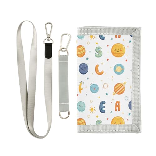 siphylline Cartoon Outer Planets and Alphabet White Trifold Men Wallets Gifts for Young Unique Clip Wallet for Men with Lanyard, Cartoon Outer Planets and Alphabet white, 1 size von siphylline