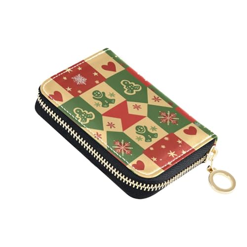 siphylline Christmas Cube Ledergeldbörse Kartenetui für Damen mit 9 Kartenfächern, RFID-blockierend, Kartenhalter für Damen, mit Reißverschluss von siphylline