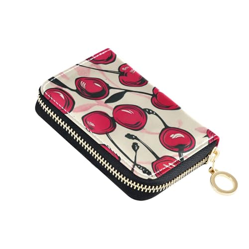 siphylline Cion Geldbörse aus rotem Kirschleder für Damen, RFID-blockierend, Kartenetui mit Reißverschluss von siphylline