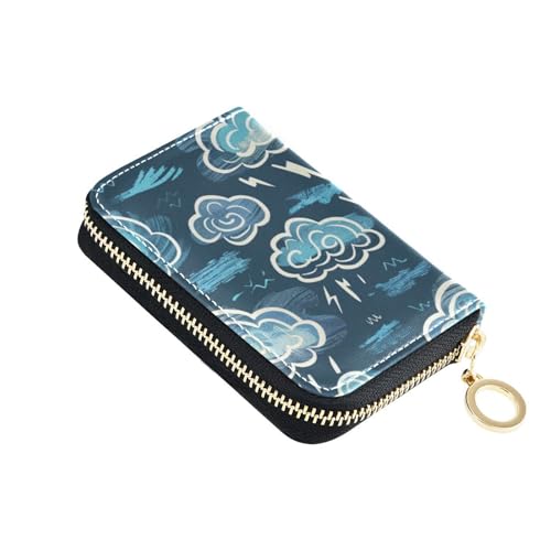 siphylline Clouds Blue Lightning Leder Damen Kartenetui mit Cion Geldbörse, RFID-blockierend, Kreditkartenetui mit Reißverschluss von siphylline