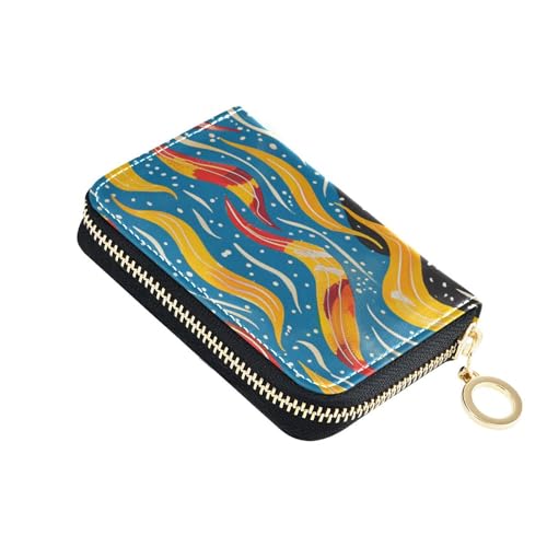 siphylline Color Fire Geldbörse aus Leder mit abstraktem Kunstdesign, klein, mit 2 Geldfächern, RFID-blockierend, Herren-Kartenhalter mit Reißverschluss von siphylline