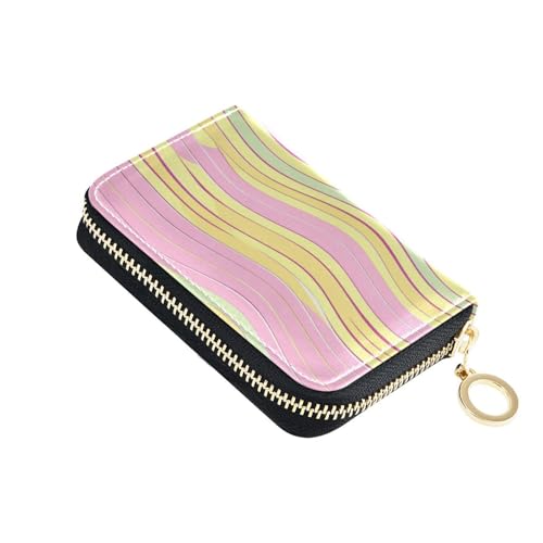 siphylline Colored Lines Kartenetui aus Leder für Damen mit 9 Kartenfächern, RFID-blockierende Kartenhalter mit Reißverschluss von siphylline