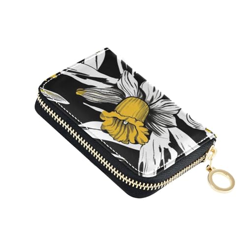 siphylline Daffodil Herren-Geldbörse aus gelbem Leder, mit 2 Geldfächern, RFID-blockierend, Kreditkartenorganizer mit Reißverschluss von siphylline