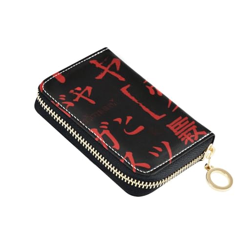 siphylline Damen Kartenetui mit 9 Kartenfächern, RFID-blockierend, mit Reißverschluss, Gothic-Y2K-Text, Leder, Rot und Schwarz von siphylline