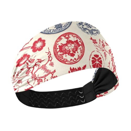 siphylline Damen-Stirnbänder im chinesischen Stil, Blumenmuster, elegant, rot, rutschfest, dehnbarer Kopf für den täglichen Gebrauch, Basketball, Fitnessstudio, Volleyball von siphylline