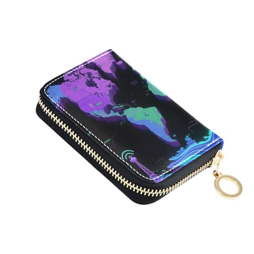 siphylline Digital Map World Herren-Geldbörse aus Leder mit Cion-Geldbörse, RFID-blockierend, kleines Kreditkartenetui mit Reißverschluss von siphylline