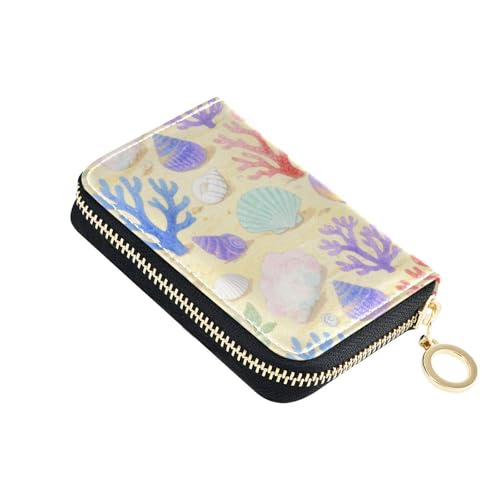 siphylline Dreamy Underwater Shell Coral Purple Beige Leder Kartenhalter Geldbörse mit Cion Geldbörse RFID Blockierung Damen Kartenetui mit Reißverschluss von siphylline