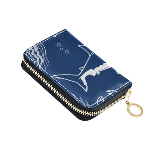 siphylline Dunkelblaues Unterwasser-Tier-Wal-Fisch-Leder, Herren-Geldbörse mit 2 Geldfächern, RFID-blockierend, Damen-Kartenetui mit Reißverschluss von siphylline
