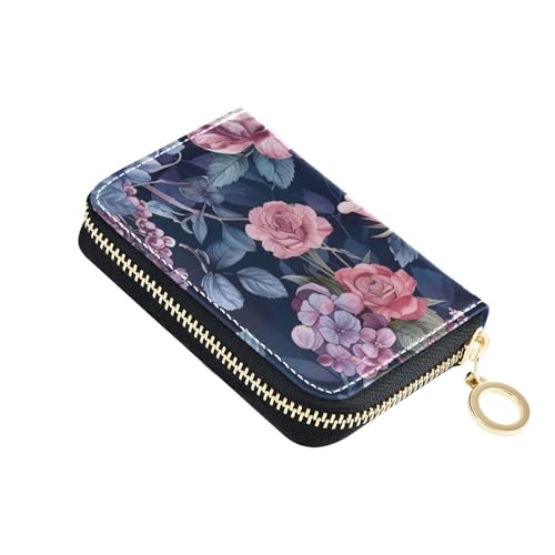 siphylline Elegantes Kartenetui aus Leder im Blumenstil, mit 9 Kartenfächern, RFID-blockierend, Kreditkartenetui mit Reißverschluss von siphylline