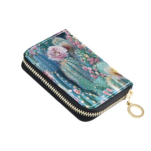siphylline Fantasy Cactus Geldbörse aus Leder, klein, mit RFID-blockierendem Kreditkarten-Organizer mit Reißverschluss von siphylline