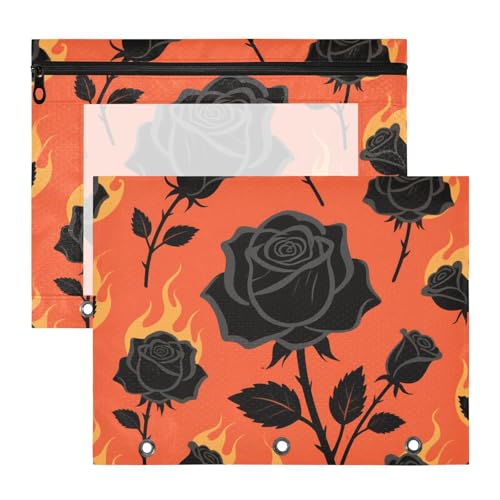 siphylline Federmäppchen, Mehrzweck-Taschenordner für 3 Ringe, 2 Stück, Schüler, Schulanfang, Feuerrose, Schwarz, Rot von siphylline