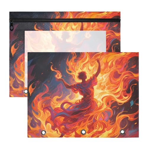 siphylline Federmäppchen, Mehrzwecktasche mit 3 Ringen für 3 Ringe, 2 Stück, Schüler, Schulbedarf, Tanzen in Feuerrot von siphylline