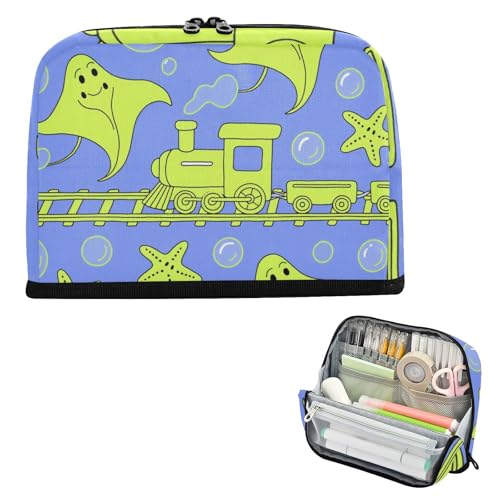 siphylline Federmäppchen, große Kapazität, aufrechte Aufbewahrungstasche, große Kapazität, Organizer-Box für Lehrer, Reisen, Tiere, Manta, Rochen, grüner Zug von siphylline