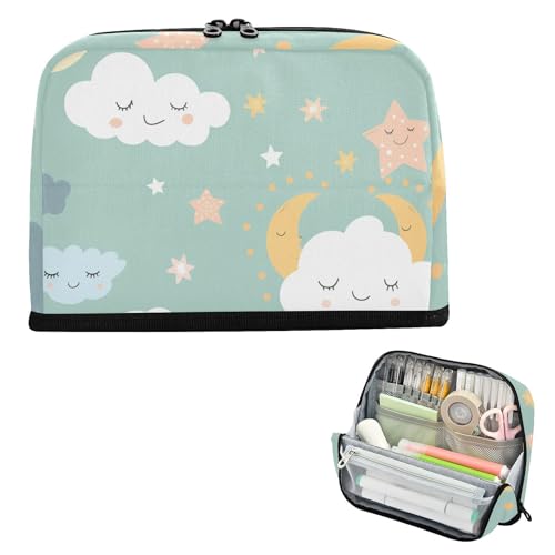 siphylline Federmäppchen, großes Fassungsvermögen, Kosmetik, leicht, Aufbewahrung, Organizer für Jungen, Kosmetik, Wolke, Stern, Mond, hellgrüner Himmel von siphylline
