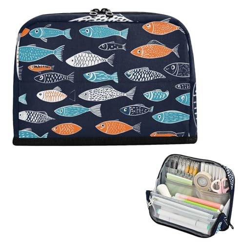 siphylline Federmäppchen, großes Fassungsvermögen, Make-up-Tasche, stabiler Schreibwaren-Organizer für Teenager, Mädchen, elementare nahtlose Fische von siphylline