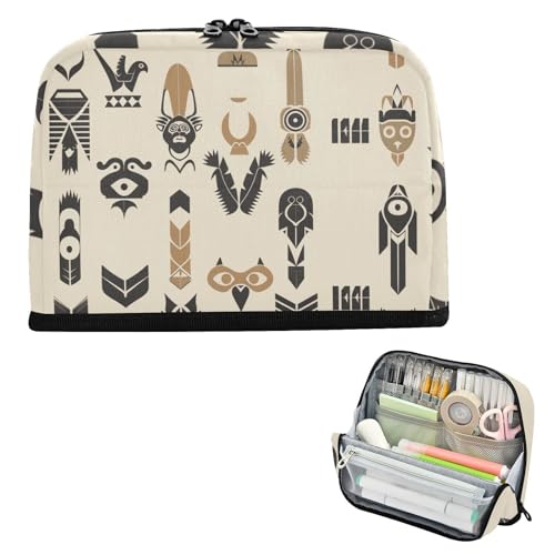 siphylline Federmäppchen, großes Fassungsvermögen, Make-up-Tasche, tragbarer Schreibwaren-Organizer für adrette Reisen, beigefarbenes Tier-Totem-Symbol siphylline Federmäppchen, großes Fassungsvermögen, Make-up-Tasche, tragbarer Schreibwaren-Organizer für adrette Reisen, beigefarbenes Tier-Totem-Symbol von siphylline