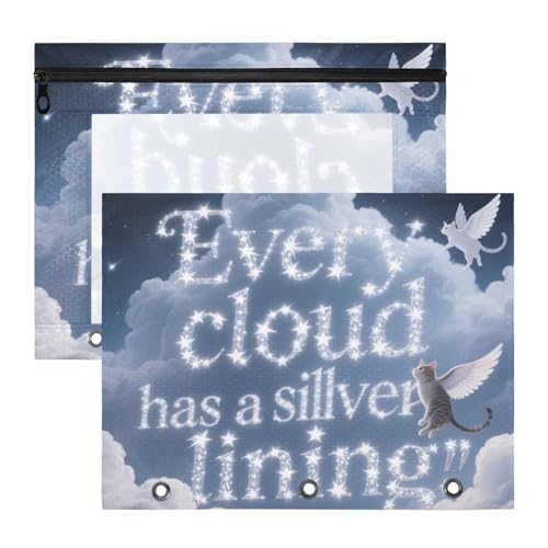 siphylline Federmäppchen, stabiler Stifthalter für A4-Papier, Briefe, 2 Stück, für Lehrer, Schule, Studenten, Lehrerbedarf, jede Wolke hat ein Silberfutter, Tierkatze von siphylline