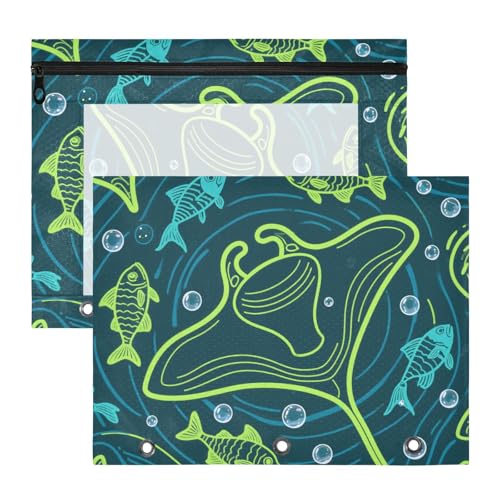 siphylline Federmäppchen, transparent, 3 Löcher, für A4-Papier, Briefe, 2 Stück, Studenten, Klassenzimmer, Ozean, Tier, Seestern, Chartreuse, Grün von siphylline