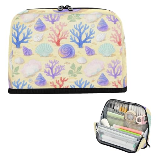 siphylline Federmäppchen Box Große Kapazität Stifteetui mit Schlitz Mehrzwecktasche für Teenager Jungen Kindergarten verträumte Unterwassermuschel Korallenviolett Beige von siphylline