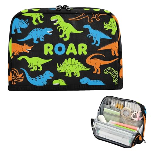 siphylline Federmäppchen Große Kapazität Make-up Tasche Mehrzweck-Schreibwarentasche für Jungen Schulbedarf Roaring T-Rex Ankylosaurus Schwarz Blau Grün von siphylline