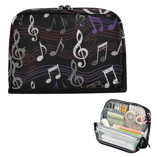 siphylline Federmäppchen Große Kapazität Stifttasche Multifunktionale Schreibwaren Federmäppchen für Jungen High School Schwarz Musikmuster von siphylline
