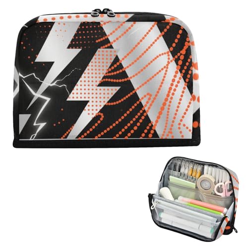 siphylline Federmäppchen Große Kapazität Stifttaschen Mehrzwecketui Bleistifthalter für Schüler adrette Schulbedarf Abstrakte Kunst Lightning Dots Grau Schwarz von siphylline