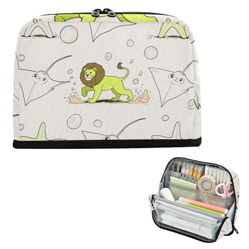 siphylline Federmäppchen Halter Große Kapazität Make-up Tasche Hohe Kapazität Schreibwaren Federmäppchen für Herren High School Supplies Tier Manta Ray Green Lion von siphylline