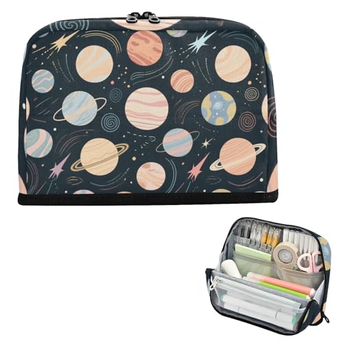 siphylline Federmäppchen Halter Große Kapazität Make-up Taschen Hohe Kapazität Fall Bleistifthalter für Mann Büro Planeten Universum Schwarz von siphylline