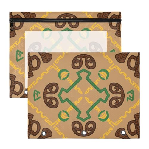 siphylline Federmäppchen mit 3 Löchern für 3 Ringe, 2 Stück, für Schüler, Schulanfang, geometrisch, Braun von siphylline