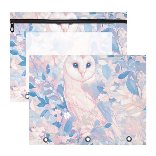 siphylline Federmäppchen mit 3 verstärkten Ösen, 3-Loch-Tasche für A4-Papier, Briefe, 2 Stück, Lehrerklasse, Cartoon, Eulen, pfirsichfarben von siphylline