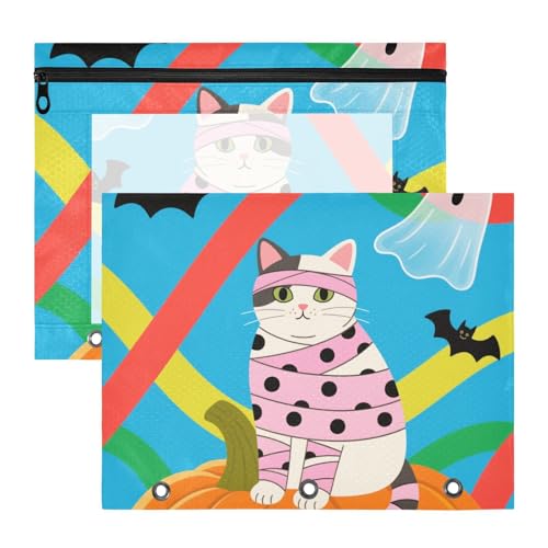 siphylline Federmäppchen mit 3 verstärkten Ösen, 3 Ringen, Tasche für A4-Papier, Briefe, 2 Stück, Lehrer, Schulanfang, Halloween, weiße Katze siphylline Federmäppchen mit 3 verstärkten Ösen, 3 Ringen, Tasche für A4-Papier, Briefe, 2 Stück, Lehrer, Schulanfang, Halloween, weiße Katze von siphylline
