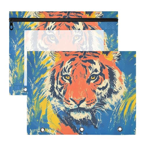 siphylline Federmäppchen mit 3 verstärkten Ösen, Taschenordner für A4-Papier, Briefe, 2 Stück, Lehrer, College, Doodle Art Tigers von siphylline