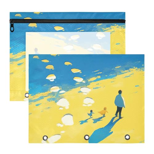 siphylline Federmäppchen mit Reißverschlusstasche, Ordner für 3 Ringe, 2 Stück, für Schüler, Schule, Studenten, Lehrerbedarf, Kunst, Strand, Schatten, Blau, Gelb von siphylline