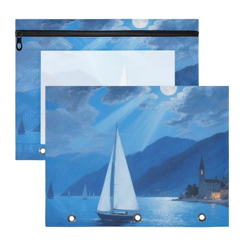 siphylline Federmäppchen mit glatten Reißverschlüssen, 3 Ringe, Tasche für A4-Papier, Briefe, 2 Stück, Lehrer, Schulanfang, blaues Segelboot siphylline Federmäppchen mit glatten Reißverschlüssen, 3 Ringe, Tasche für A4-Papier, Briefe, 2 Stück, Lehrer, Schulanfang, blaues Segelboot von siphylline