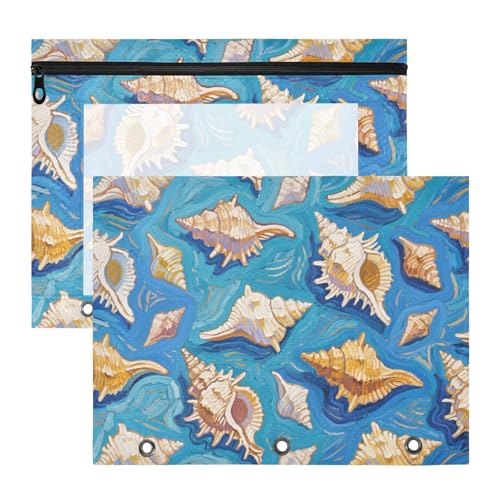 siphylline Federmäppchen mit glatten Reißverschlüssen, Stiftehalter für 3 Ringe, 2 Stück, Studenten, Heimkunst, Ölgemälde, blaue Muschel, Meer von siphylline