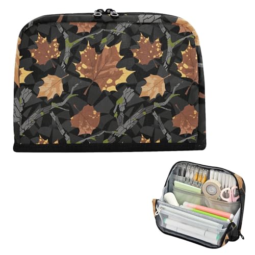 siphylline Federmäppchen mit großem Fassungsvermögen, Make-up, einfaches Schreibwaren, Federmäppchen für Jungen, adrette Schule, Camouflage, Ahornblattzweig, Braun, Schwarz siphylline Federmäppchen mit großem Fassungsvermögen, Make-up, einfaches Schreibwaren, Federmäppchen für Jungen, adrette Schule, Camouflage, Ahornblattzweig, Braun, Schwarz von siphylline
