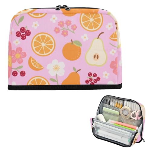 siphylline Federmäppchen mit großem Fassungsvermögen, Make-up-Tasche, mehrere Fächer, Schreibwaren-Organizer für Erwachsene, College, Orange, Birne, Blumenstruktur, Rosa von siphylline