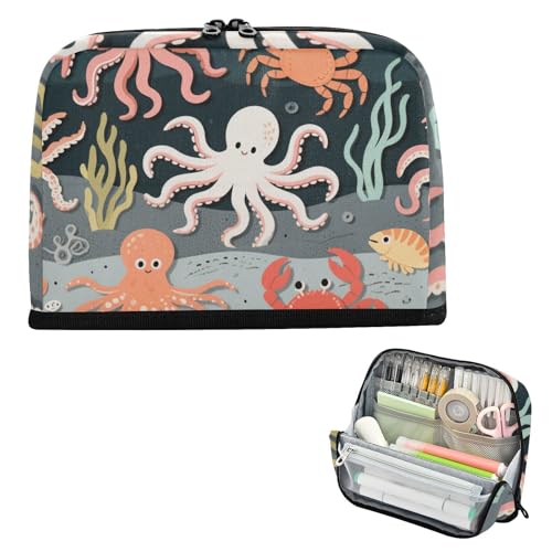 siphylline Federmäppchen mit großem Fassungsvermögen, Make-up-Tasche mit Reißverschluss, Schreibtisch-Organizer für Studenten, Kosmetik, Meerestiere, Meer von siphylline
