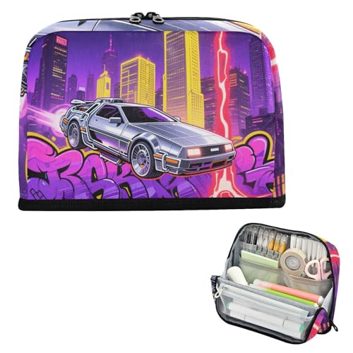 siphylline Federmäppchen mit großem Fassungsvermögen, Mehrzweck-Schreibwarentasche für Kinder, Schule, Graffiti, Blitz, Auto, Lila von siphylline