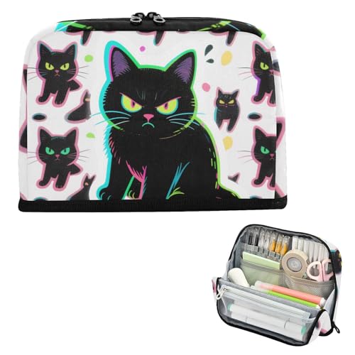 siphylline Federmäppchen mit großem Fassungsvermögen, Stifteetui, Organizer, Schlitze für Teenager, Mittelschule, Cartoon, niedliche wütende schwarze Katze von siphylline