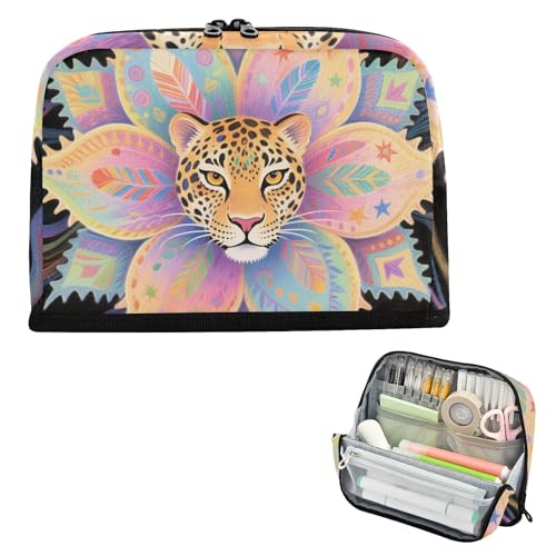 siphylline Federmäppchen mit großem Fassungsvermögen, erweiterbares Schreibwaren-Federmäppchen für Kinder, Kosmetik, Boho, Mandala, Blumen, Leopard von siphylline