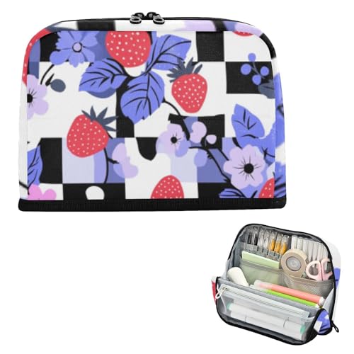 siphylline Federmäppchen mit großem Fassungsvermögen, mehrere Fächer, Schreibwaren-Aufbewahrung für Mädchen, Kindergarten, violettes Erdbeer-Plaids von siphylline