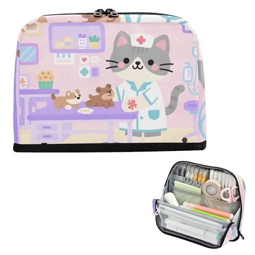 siphylline Federmäppchen mit großem Fassungsvermögen, tragbar, Schreibtisch-Organizer für Damen, Mittelschule, Cartoon, Arzt, Katze, niedlich, Violett von siphylline
