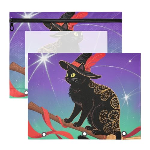 siphylline Federmäppchen mit transparentem Fenster, 3 Löcher, für A4-Papier, Briefe, 2 Stück, Studenten, Kunstbedarf, Aufbewahrung, Halloween, Magie, schwarze Katzen siphylline Federmäppchen mit transparentem Fenster, 3 Löcher, für A4-Papier, Briefe, 2 Stück, Studenten, Kunstbedarf, Aufbewahrung, Halloween, Magie, schwarze Katzen von siphylline