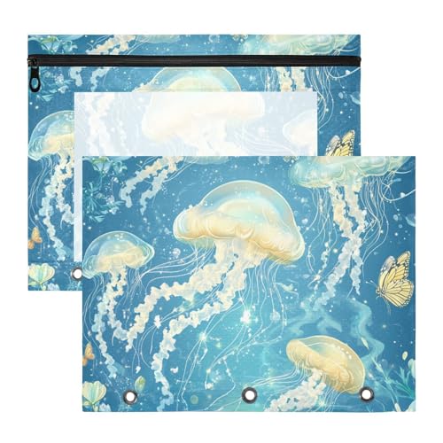 siphylline Federmäppchen mit transparentem Fenster, 3 Ringe, Tasche für A4-Papier, Briefe, 2 Stück, Studenten, Klasse, Cartoon-Quallen und Fluss siphylline Federmäppchen mit transparentem Fenster, 3 Ringe, Tasche für A4-Papier, Briefe, 2 Stück, Studenten, Klasse, Cartoon-Quallen und Fluss von siphylline