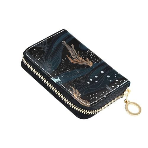 siphylline Fish and Croal Kreditkartenetui aus Leder, mit 9 Kartenfächern, RFID-blockierend, kleines Kreditkartenetui mit Reißverschluss, Schwarz von siphylline